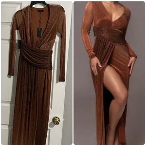 JLUXLABEL Shimmering Copper Long Sleeve Dress